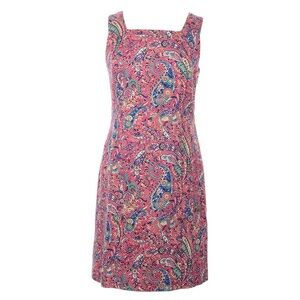 Talbots Coral Multi Color Textured Paisley Print Tie Back Sheath Dress S…